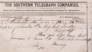 (CIVIL WAR; SOUTH CAROLINA) Three telegrams sent between Dec. 12, 1862 and March 1, 1864.