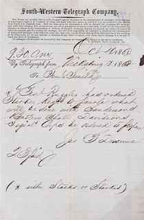 (CIVIL WAR) 12 telegrams from various generals, captains, and majors from March 1862 to Dec. 1864.