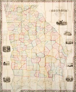 * (MAP) BUTTS, JAMES R. Map of the State of Georgia. Philadelphia, 1850. Large folding engraved color map of Georgia.