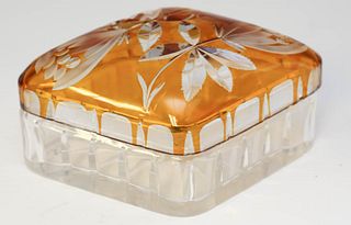 Amber Cut to Clear Covered Dish