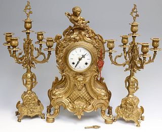 Brass Candleabra and Clock