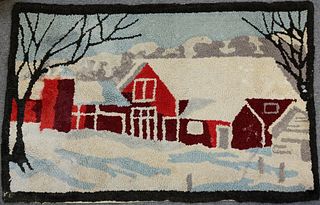 Hooked Rug with Barn