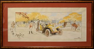 French Automobile and Fox Hunt Print.