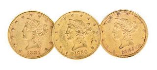 A Group of Three $10 Liberty Head Gold Coins