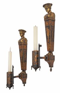 19th Ct. French Empire Tole Neoclassical One Arm Sconces