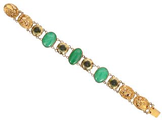 18K YG, Diamond & Jade Mermaid Link Bracelet