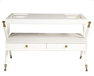 Vintage Gio Ponti Style 2 Tier White Lacquer Table