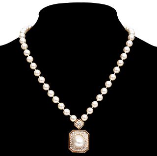 Van Cleef & Arpels Pave Diamond & Pearl Necklace