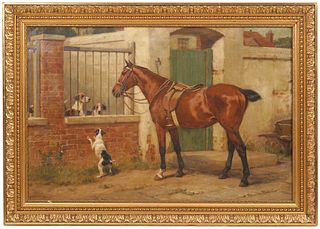 J.C. Dollman 'Dogs At The Stable' Oil on Canvas