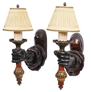 Pr. 19th Ct. Italian Carved Hand Wall Sconces