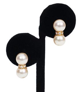 Cartier Diamond, Pearl & 18K YG Clip Earrings