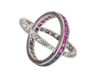 Platinum, Diamond, Sapphire & Ruby Flip Top Ring