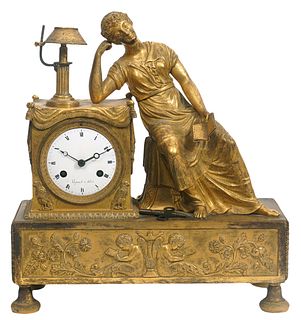French Empire Gilt Bronze 19th C. Mantel Clock