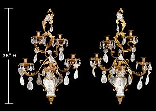 French Monumental Rock Crystal Candle Sconces