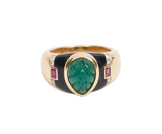 Cartier Gaia Emerald, Ruby, Diamond 18K YG Ring