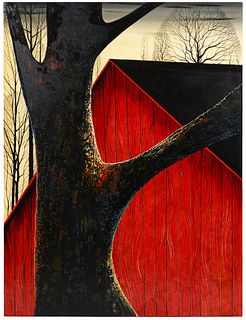 Eyvind Earle 'This Old Barn' Oil on Board