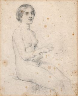 Attr. Dominique Ingres Pencil Portrait of Nude