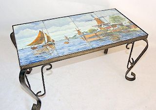 Wrought Iron and Delft Tile-top Table