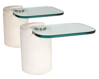 Pr. Karl Springer Style Sandstone Side Tables
