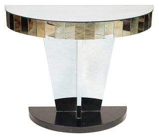 Mirror & Black Wood Demilune Console Table