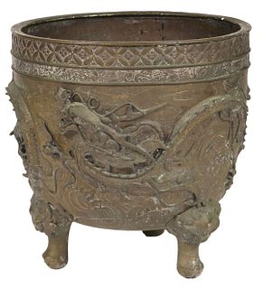 Large Asian Bronze Footed Jardiniere