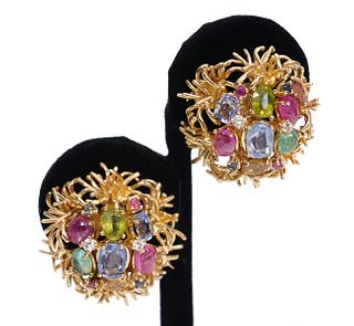 Pr. Diamond & Multi-Stone 18K Clip Earrings