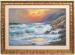 Alexander Dzigurski 'Fiery Sunset' Oil on Canvas