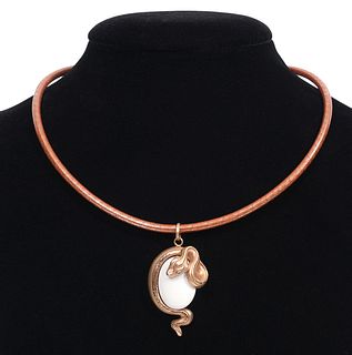 Italian Contemporary 14K Rose Gold Snake Necklace