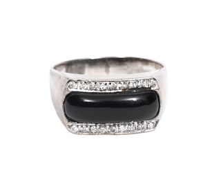 Diamond, Onyx & 10K WG Contemporary Unisex Ring