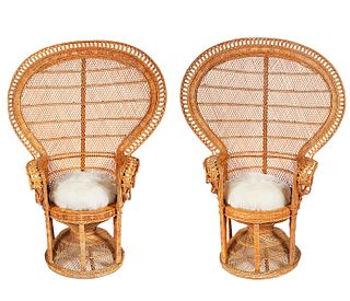 Pr. 'Emmanuelle' Style Peacock Wicker Chairs