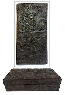 Chinese Dragon Carved Zitan Box