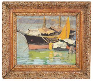 Henry Bayley Snell American Harbor Oil Painting
