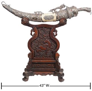Tibetan/Nepalese Silver Dagger, Scabbard & Stand