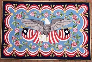 Vintage Claire Murray American Flag and Eagle Nantucket Hooked Rug