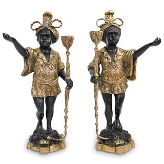 Pair of Antique Bronze Blackamoor Candleholders