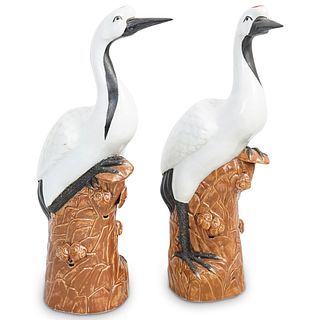 Pair Of Chinese Porcelain Crane Sculptures