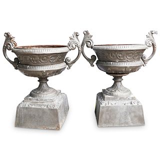 Pair of Cast Iron Fountain Urns