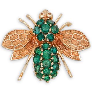 14k Gold and Emerald Bee Brooch