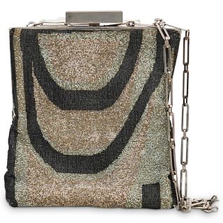 Pierre Cardin Silver & Black Beaded Handbag