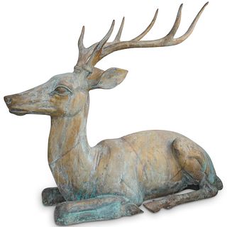 Large Bronze Reclining Stag Statue