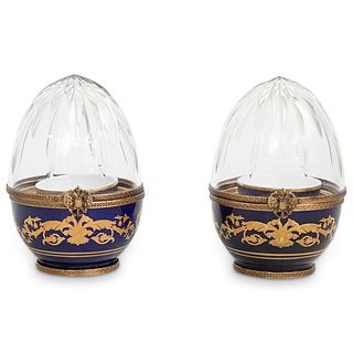 (2 Pc) Faberge Glass and Enamel Caviar Servers