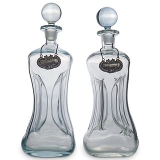 Pair Of Modernist Glass and Sterling Decanters