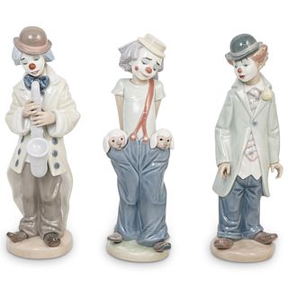 (3 Pc) Lladro Porcelain Clown Figurine Grouping