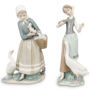 (2 Pc) Lladro Porcelain Grouping - Girl w/ Duck