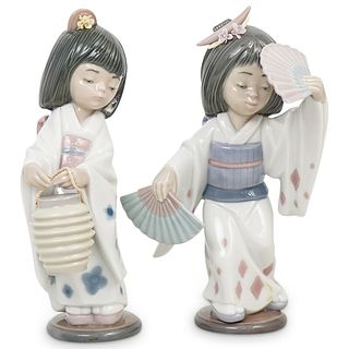 (2 Pc) Lladro Porcelain Grouping - Geisha Girl