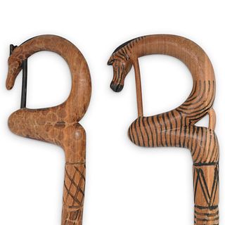 Pair of African Carved Walking Sticks