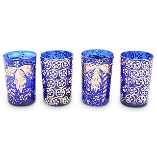 (4 Pc) Enamel and Glass Cordial Cups