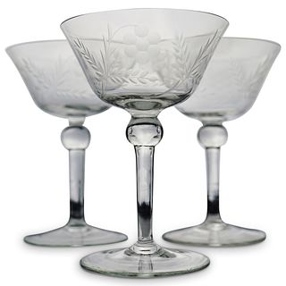 (3Pc) Etched Glass Stemware