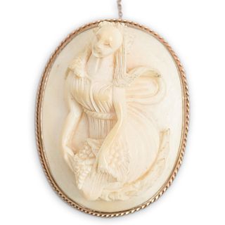 Antique 9K Gold and Carved Bone Cameo