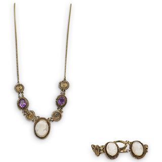 (2 pc) Cameo/Amethyst Necklace and Bracelet